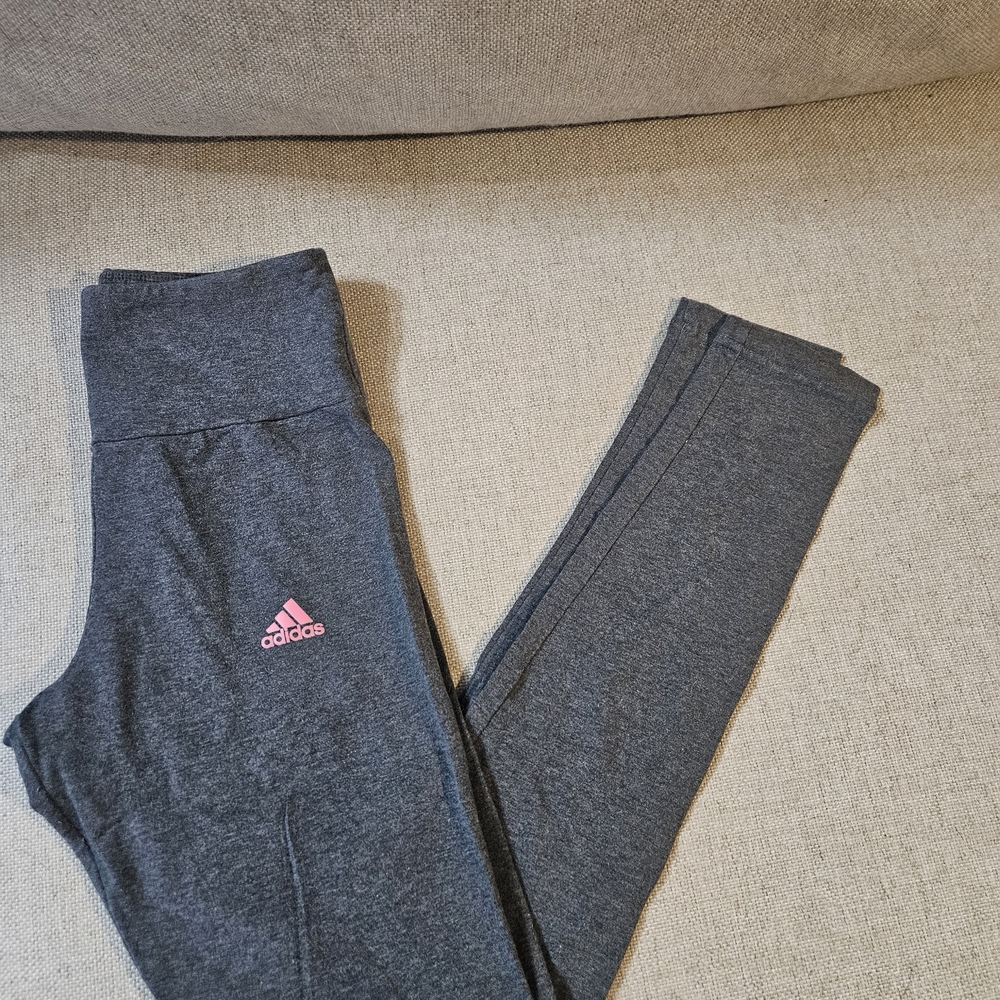 Adidas Kids Gray Leggings with Pink Logo